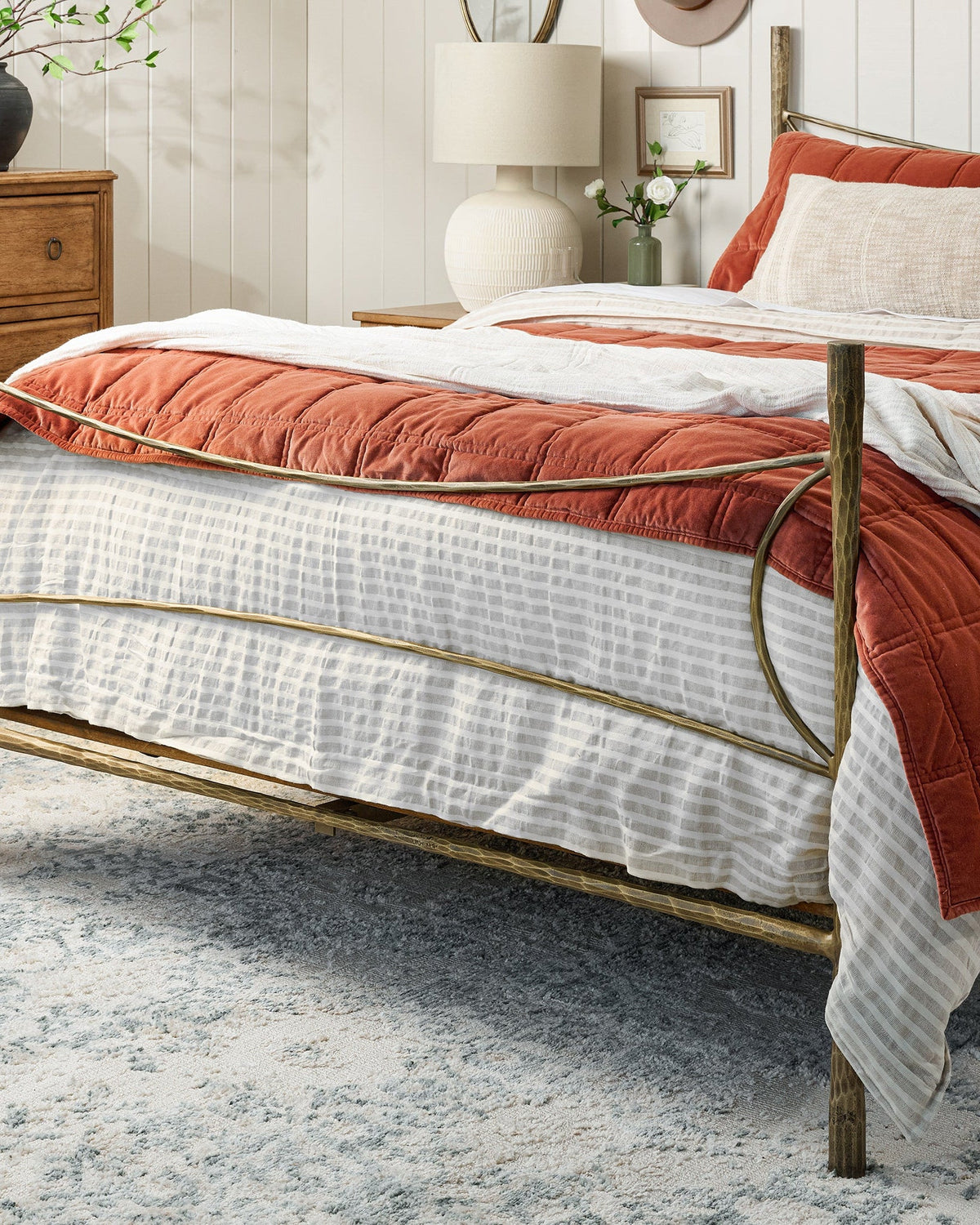 Mavelle Antique White & Oatmeal Stripe Linen Cotton Duvet Cover duvet cover - Side View