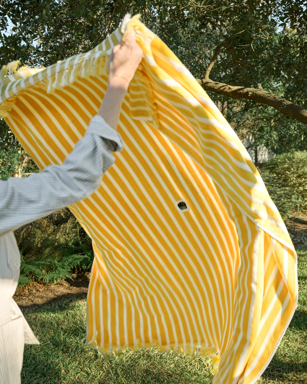 Mavelle Striped Beach & Picnic Blanket - Monaco Mimosa Outdoor Blanket throw blanket - Detail View