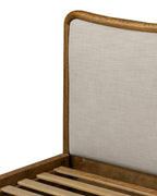 Mavelle Kennie Upholstered Bed Frame with Carved Solid Oak and Linen Headboard headboard - Close-Up