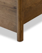 Mavelle Kennie Upholstered Bed Frame with Carved Solid Oak and Linen Headboard headboard - View 8