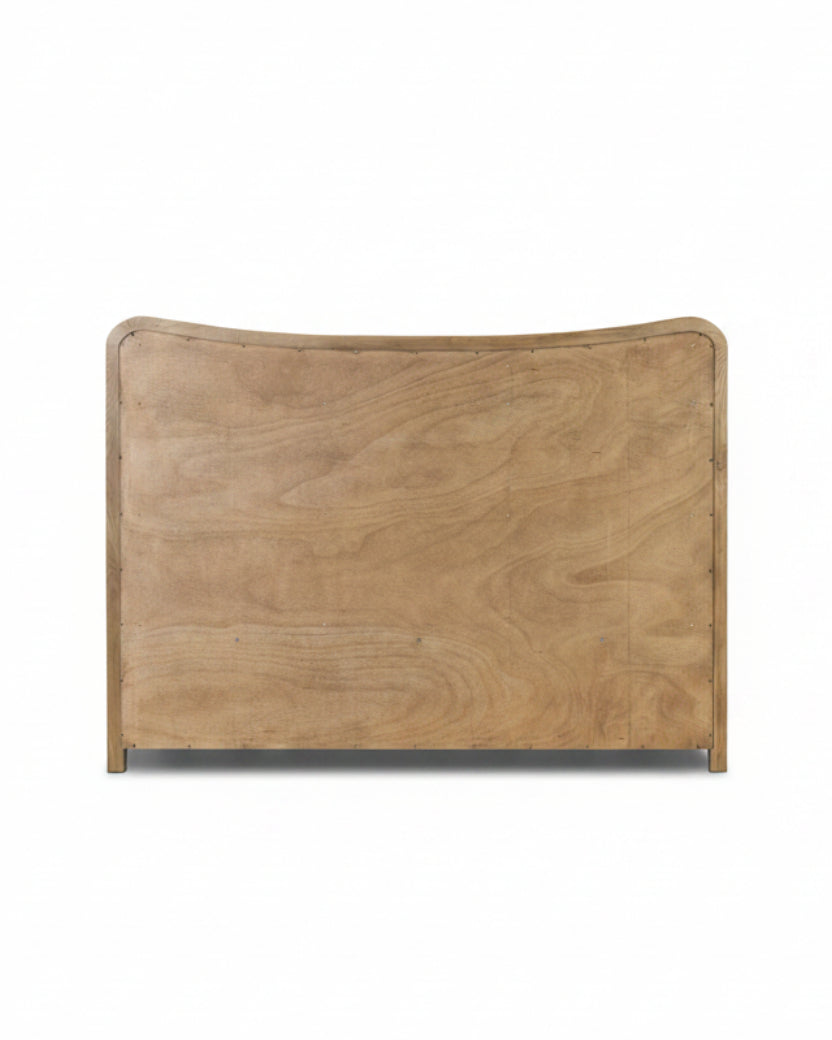 Mavelle Kennie Upholstered Bed Frame with Carved Solid Oak and Linen Headboard headboard - Alternate View