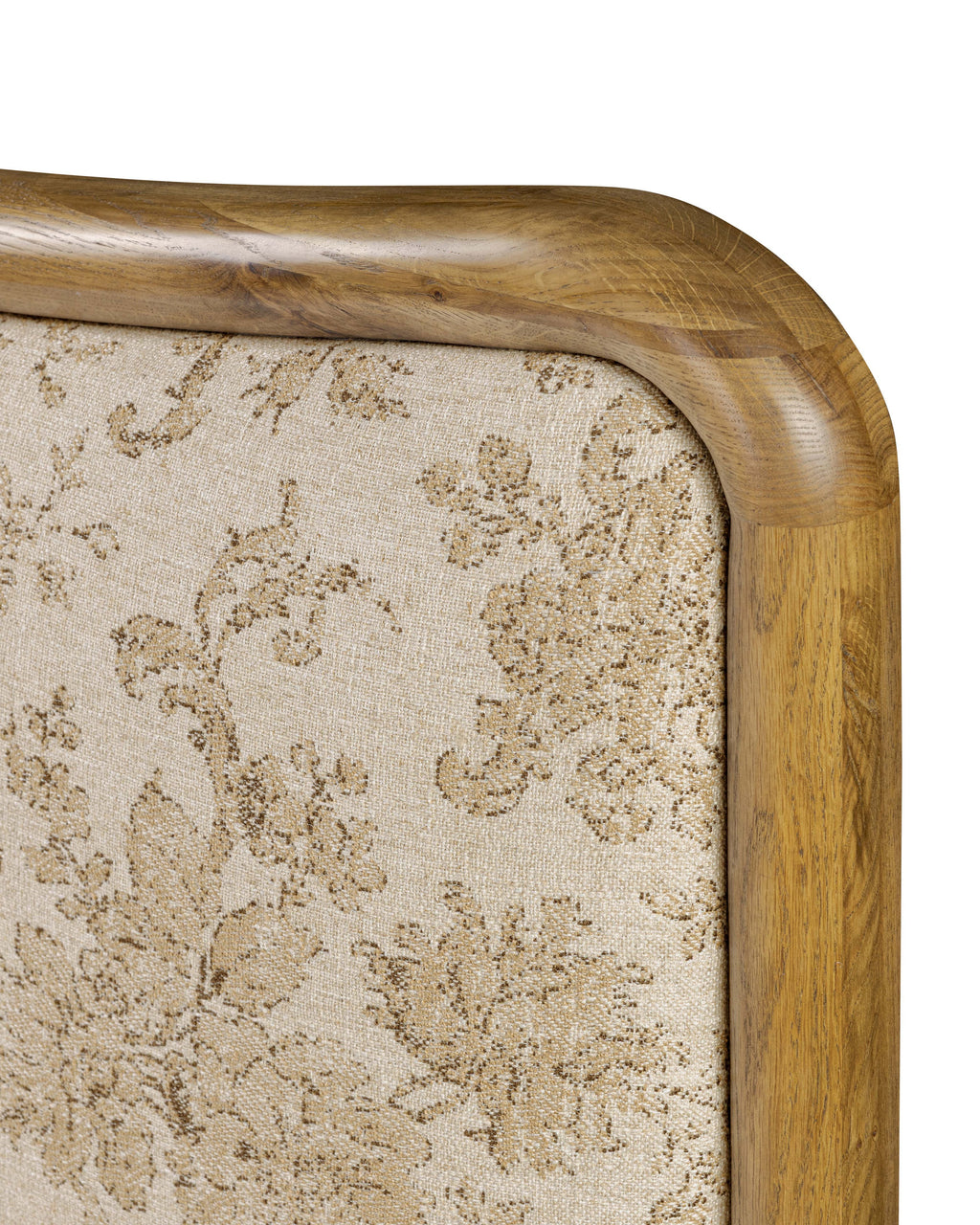 Mavelle Kennie Upholstered Bed Frame with Carved Solid Oak and Linen Headboard headboard - View 13