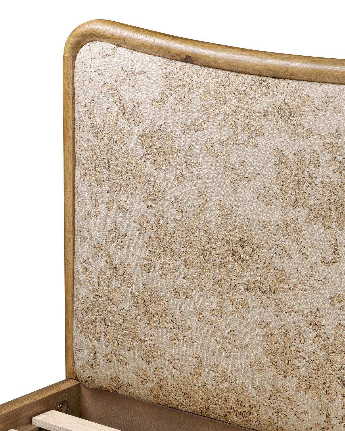 Mavelle Kennie Upholstered Bed Frame with Carved Solid Oak and Linen Headboard headboard - View 11