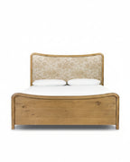 Mavelle Kennie Upholstered Bed Frame with Carved Solid Oak and Linen Headboard headboard - View 10