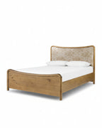 Mavelle Kennie Upholstered Bed Frame with Carved Solid Oak and Linen Headboard headboard - View 9