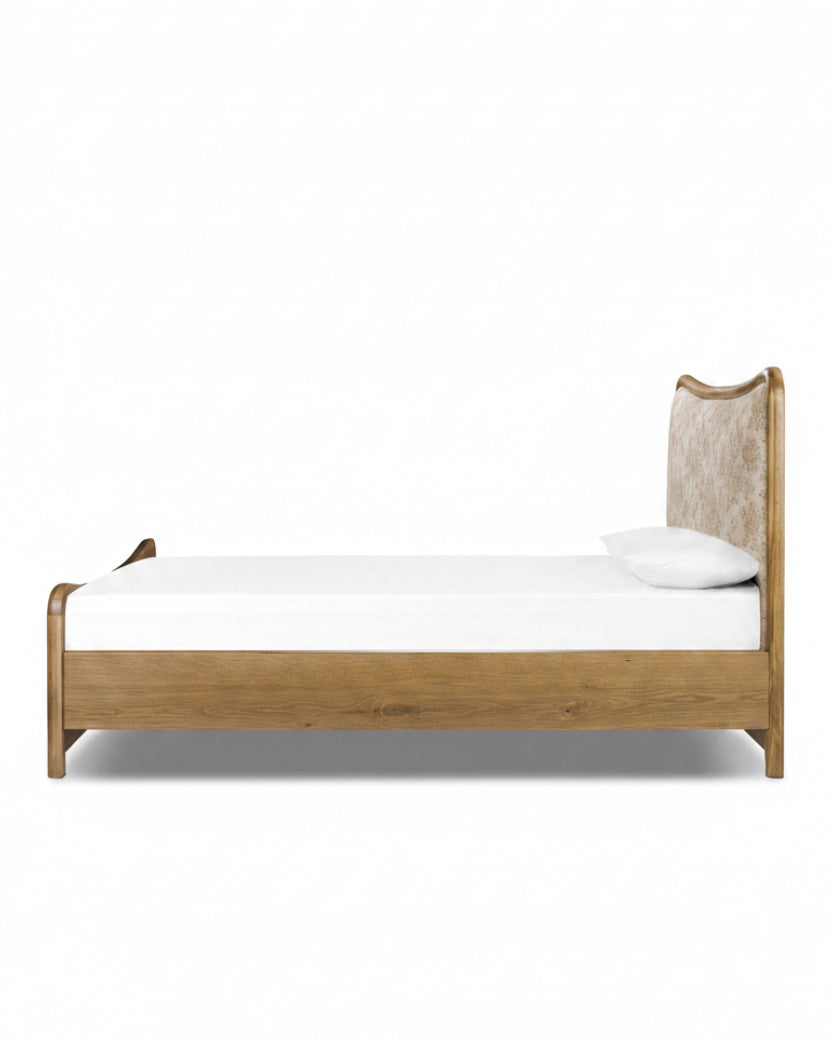 Mavelle Kennie Upholstered Bed Frame with Carved Solid Oak and Linen Headboard headboard - View 12