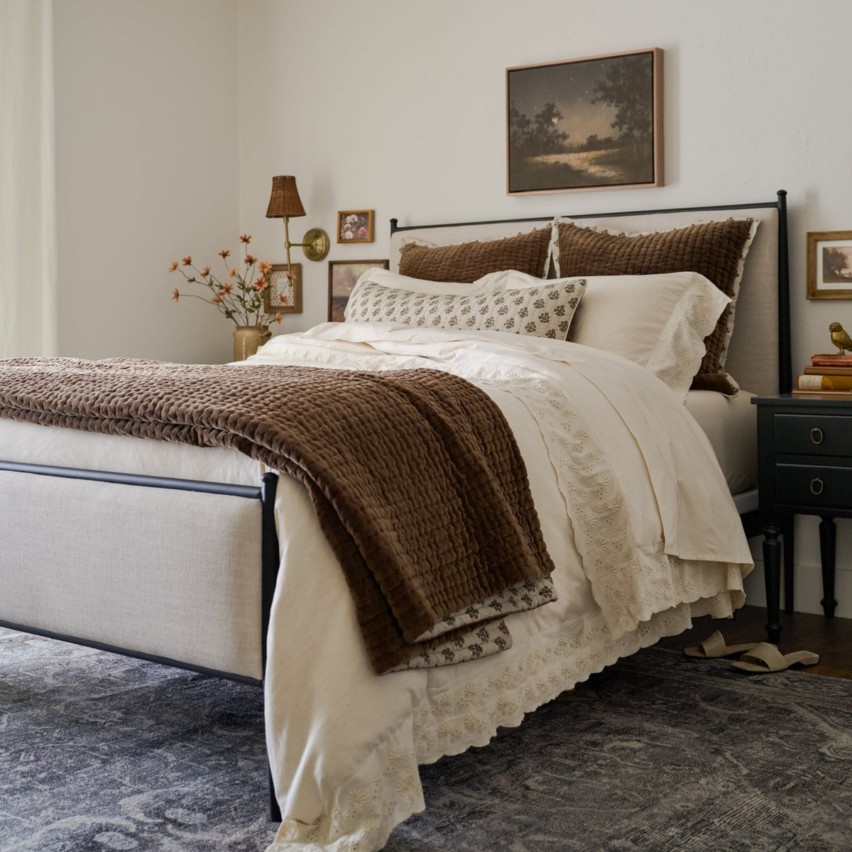Mavelle Emery Iron Bed Frame with Upholstered Headboard, Queen and King headboard - Detail View