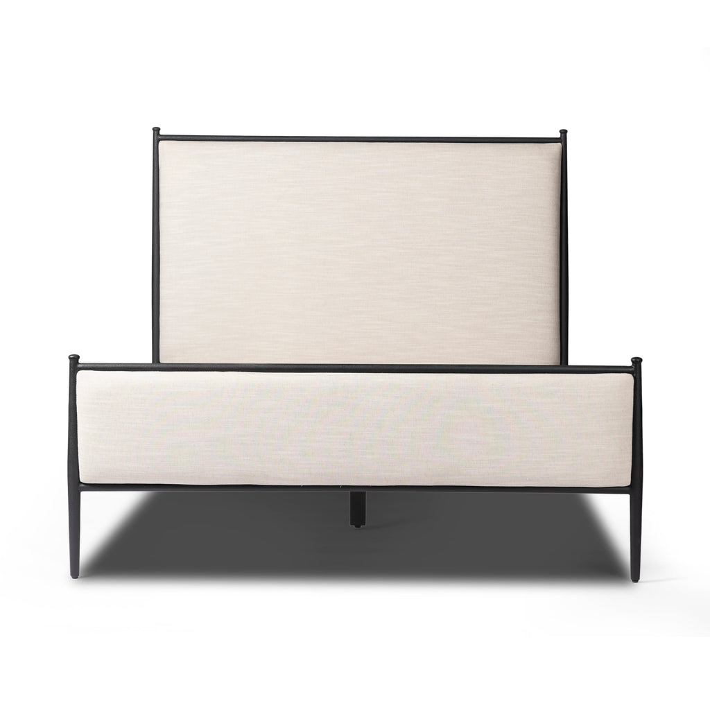 Mavelle Emery Iron Bed Frame with Upholstered Headboard, Queen and King headboard - Side View