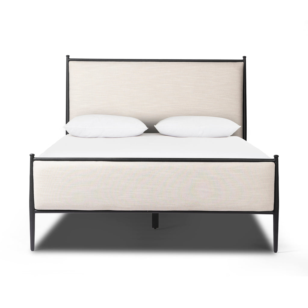 Mavelle Emery Iron Bed Frame with Upholstered Headboard, Queen and King headboard - Styled in Room