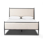 Mavelle Emery Iron Bed Frame with Upholstered Headboard, Queen and King headboard - Styled in Room