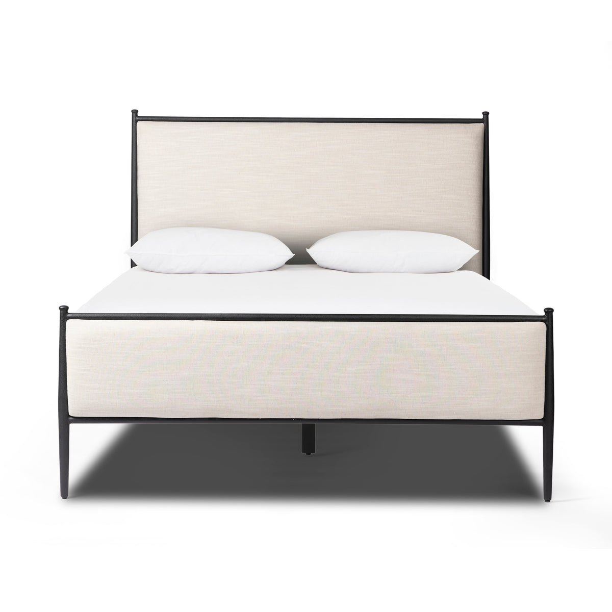 Mavelle Emery Iron Bed Frame with Upholstered Headboard, Queen and King headboard - Styled in Room