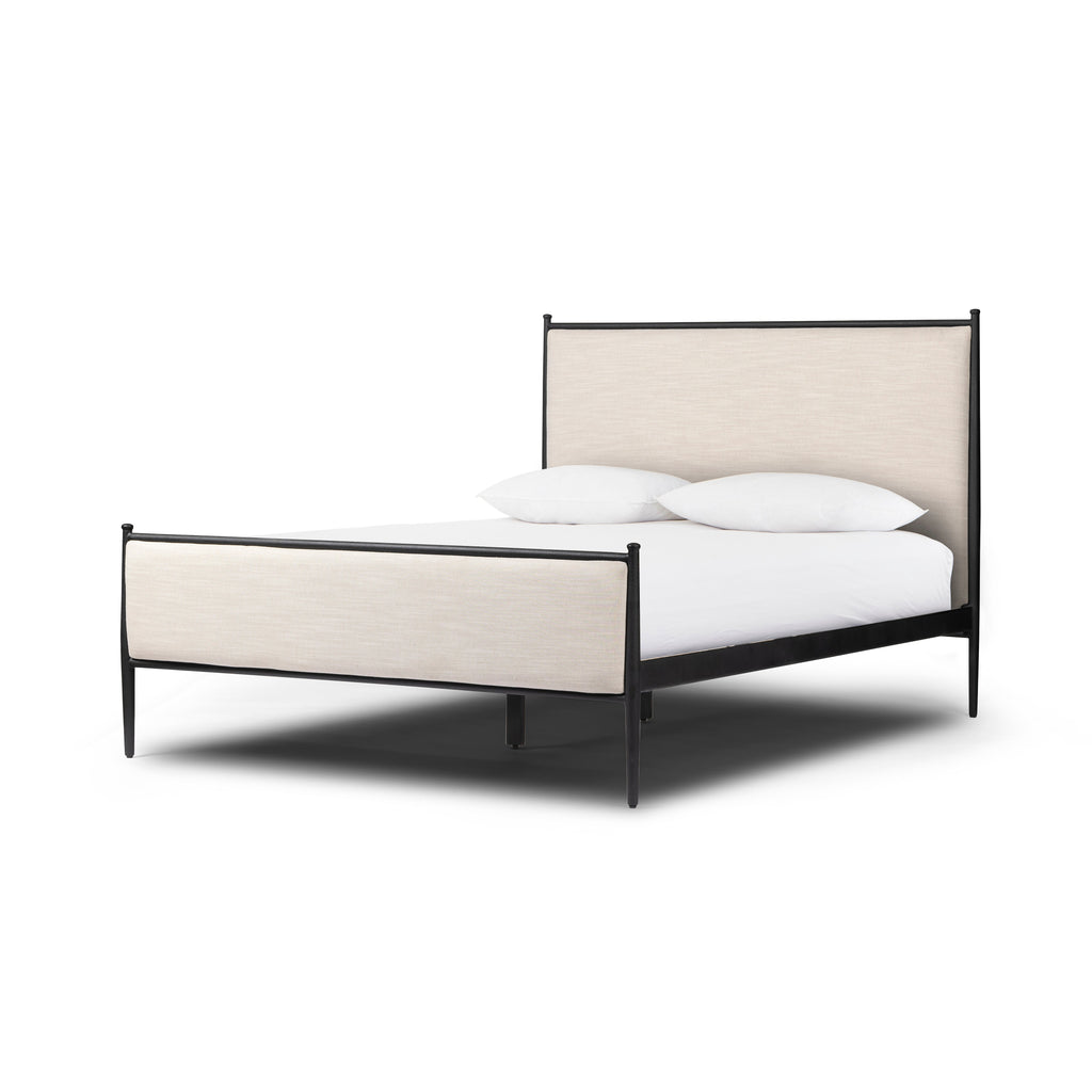 Mavelle Emery Iron Bed Frame with Upholstered Headboard, Queen and King headboard