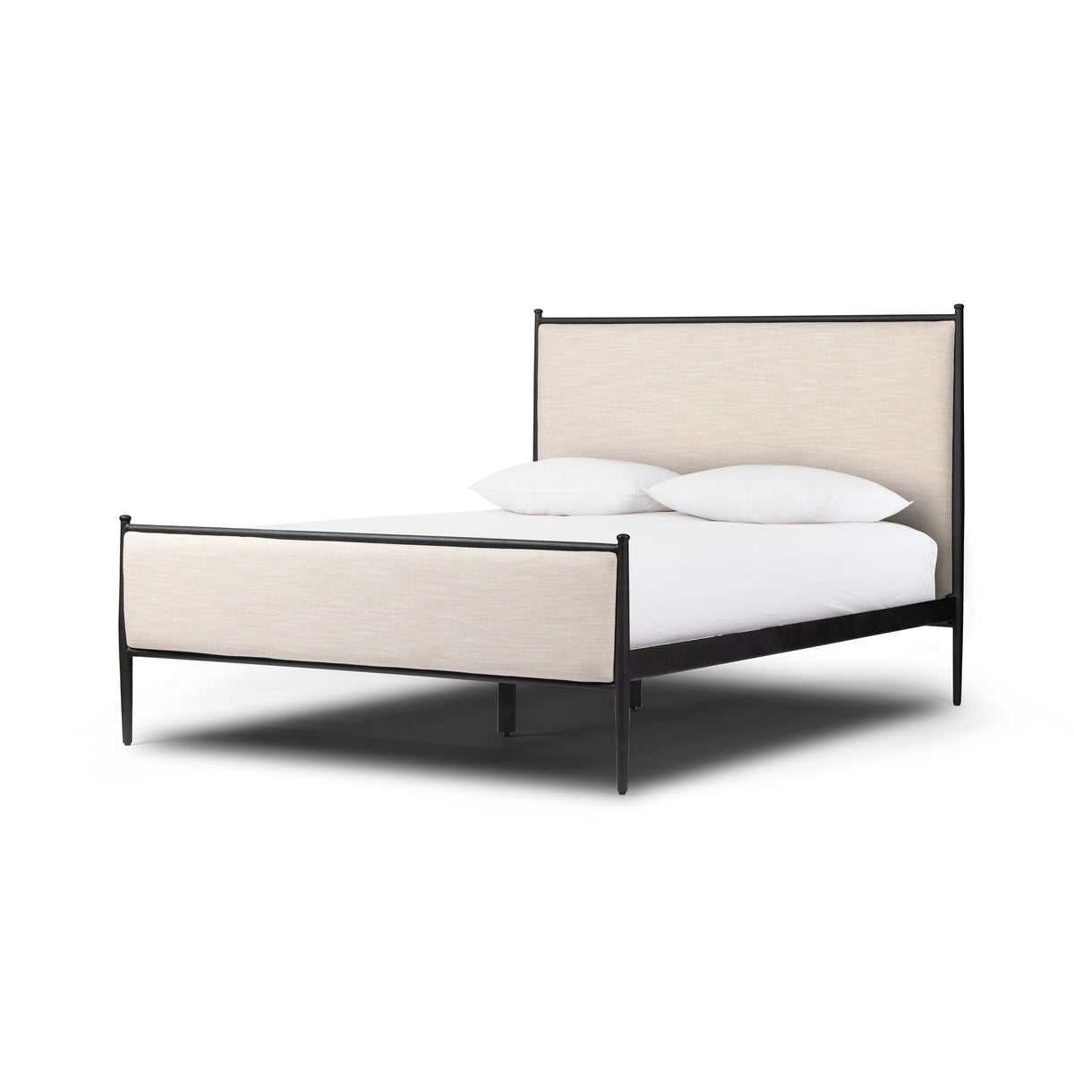 Mavelle Emery Iron Bed Frame with Upholstered Headboard, Queen and King headboard