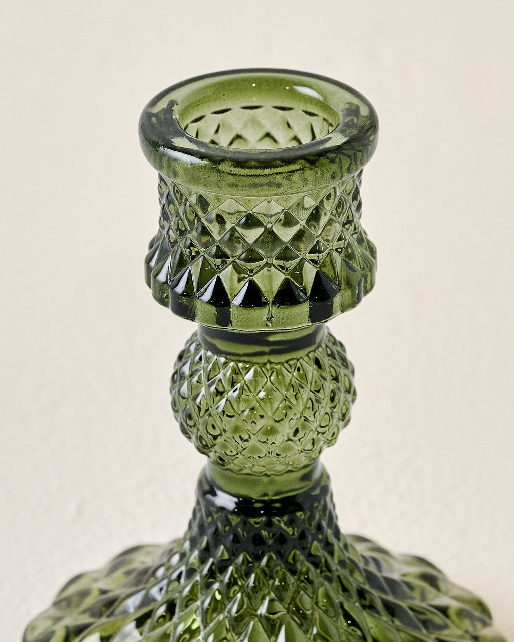 Mavelle Antique Green Glass Taper Holder candle holder - Side View