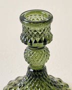 Mavelle Antique Green Glass Taper Holder candle holder - Side View