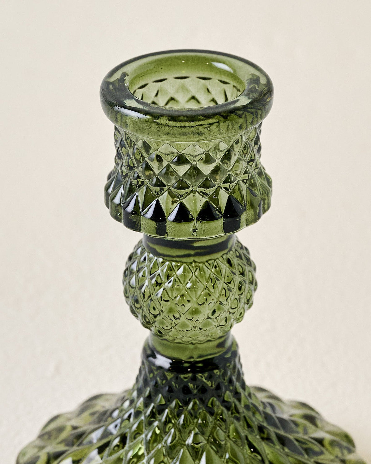 Mavelle Antique Green Glass Taper Holder candle holder - Side View