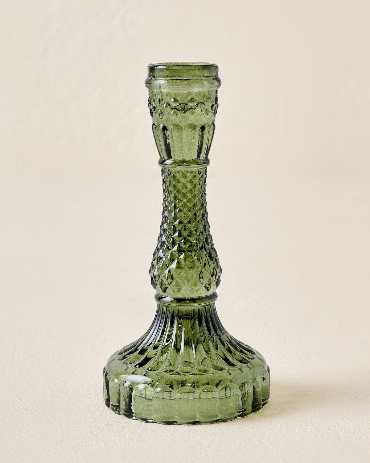 Mavelle Antique Green Glass Taper Holder candle holder - Styled in Room