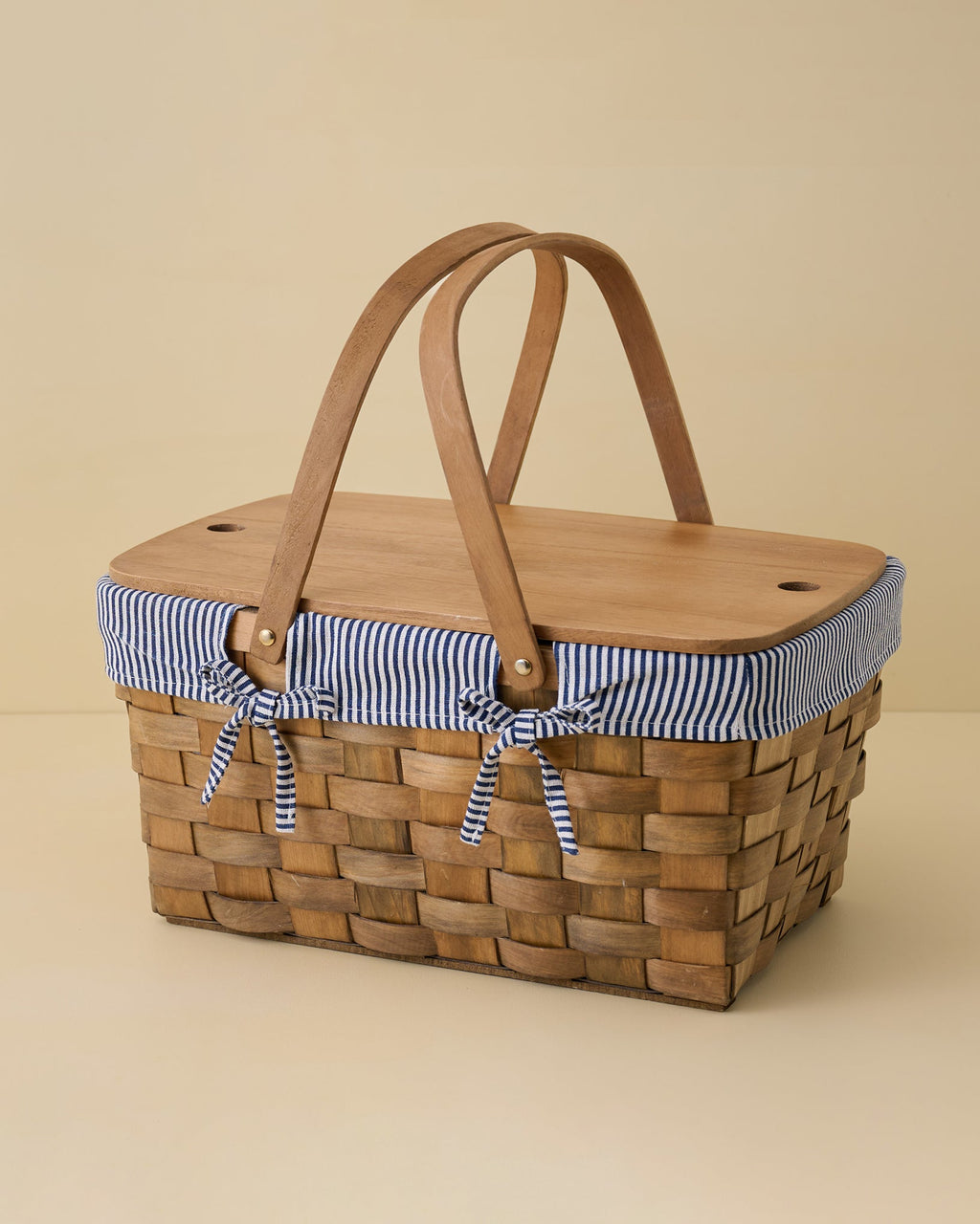 Mavelle Handwoven Picnic Basket with Striped Liner storage basket - Styled in Room