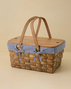 Mavelle Handwoven Picnic Basket with Striped Liner storage basket - Styled in Room