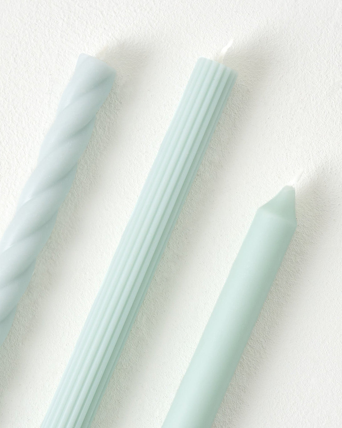 Mavelle Assorted Light Blue Taper Candle Set candle - Styled in Room