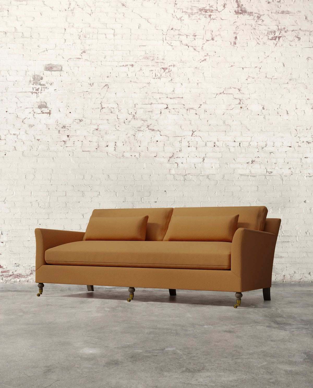 Mavelle Alfie 87" Bench Sofa with Brass Casters sofa - Styled in Room