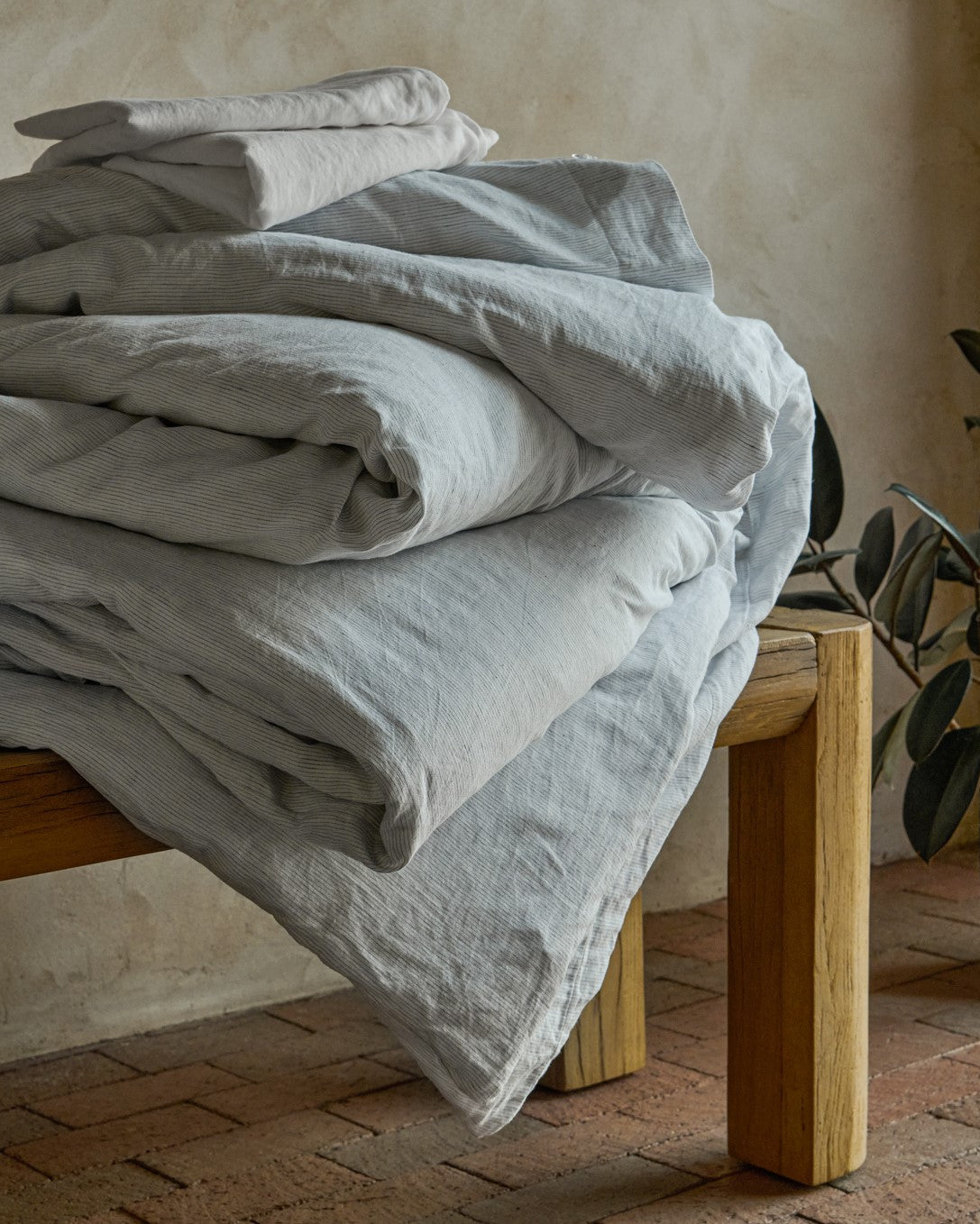 Mavelle White Stripe Linen Cotton Duvet Cover duvet cover - Side View