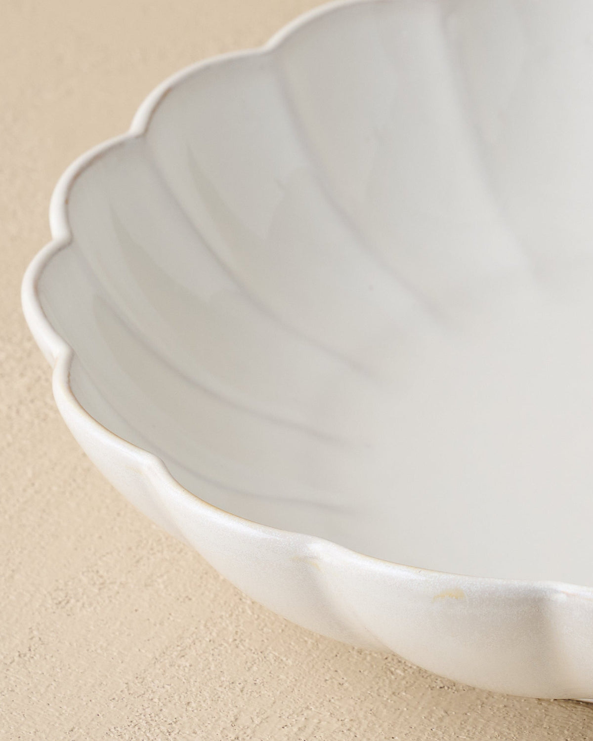 Mavelle Oversized Cream Scalloped Serving Bowl serving piece - Styled in Room
