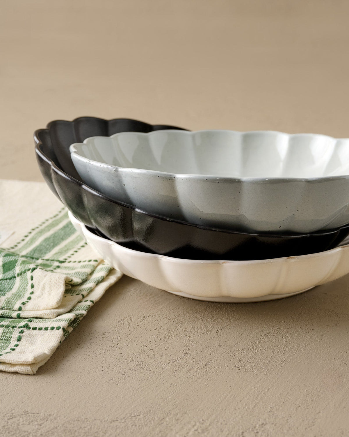 Mavelle Oversized Grey Scalloped Serving Bowl serving piece - Close-Up