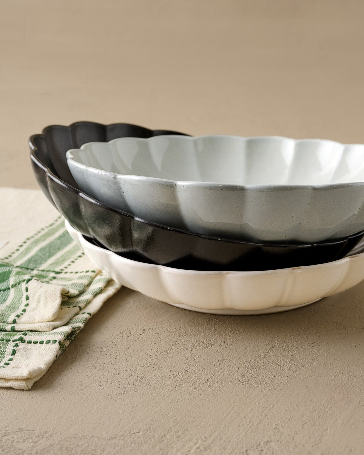 Mavelle Oversized Black Scalloped Serving Bowl serving piece - Close-Up