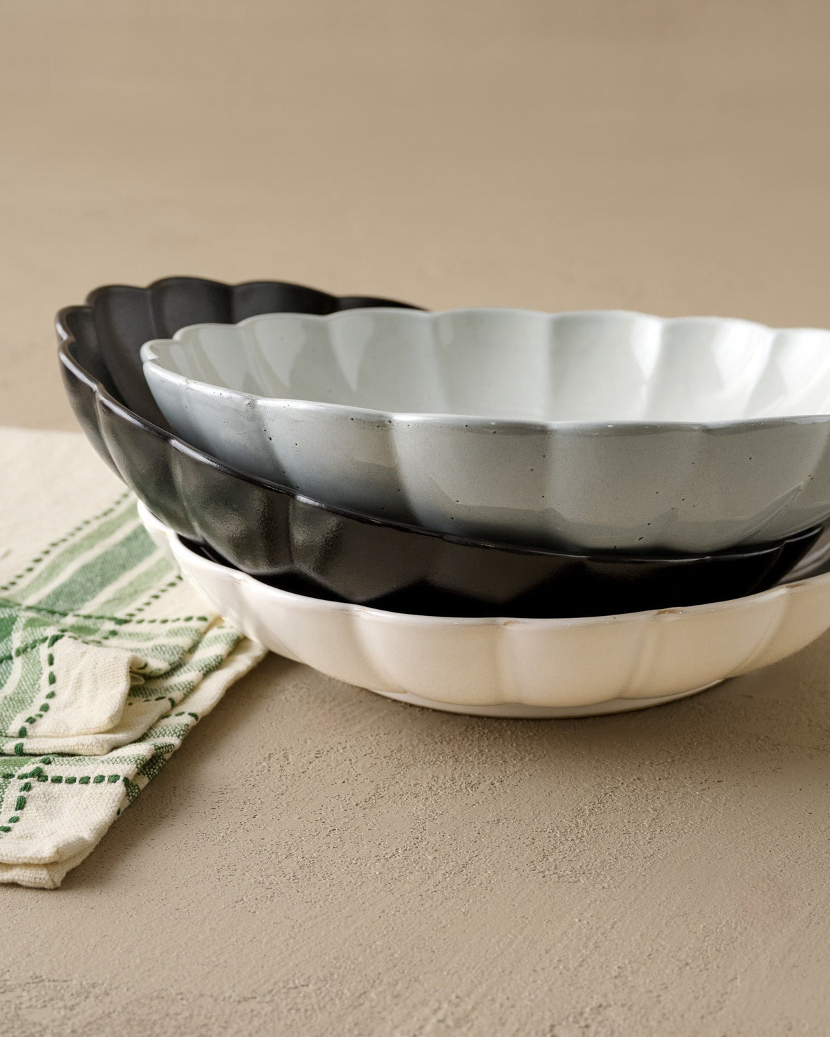 Mavelle Oversized Cream Scalloped Serving Bowl serving piece - Close-Up