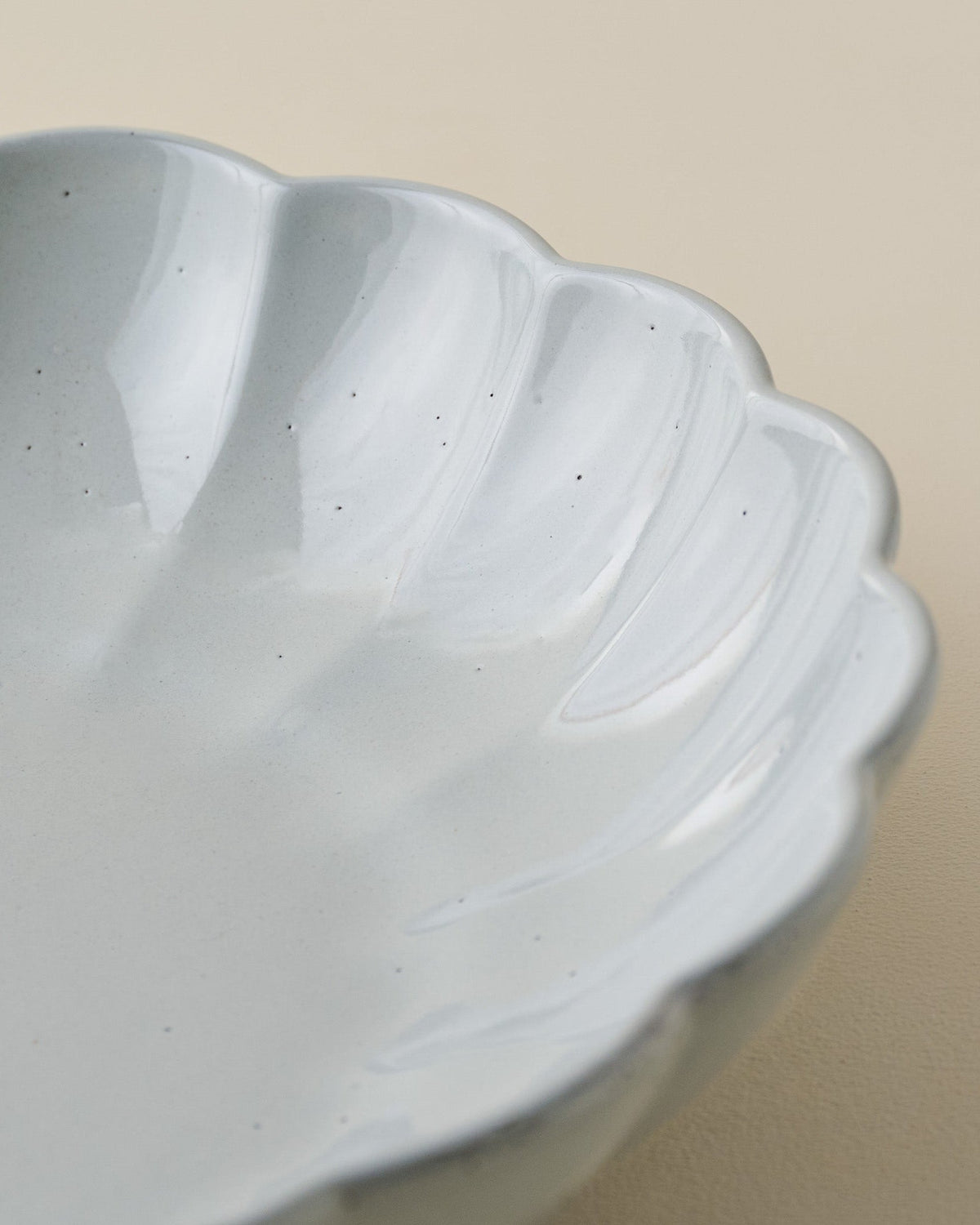 Mavelle Oversized Grey Scalloped Serving Bowl serving piece - Styled in Room