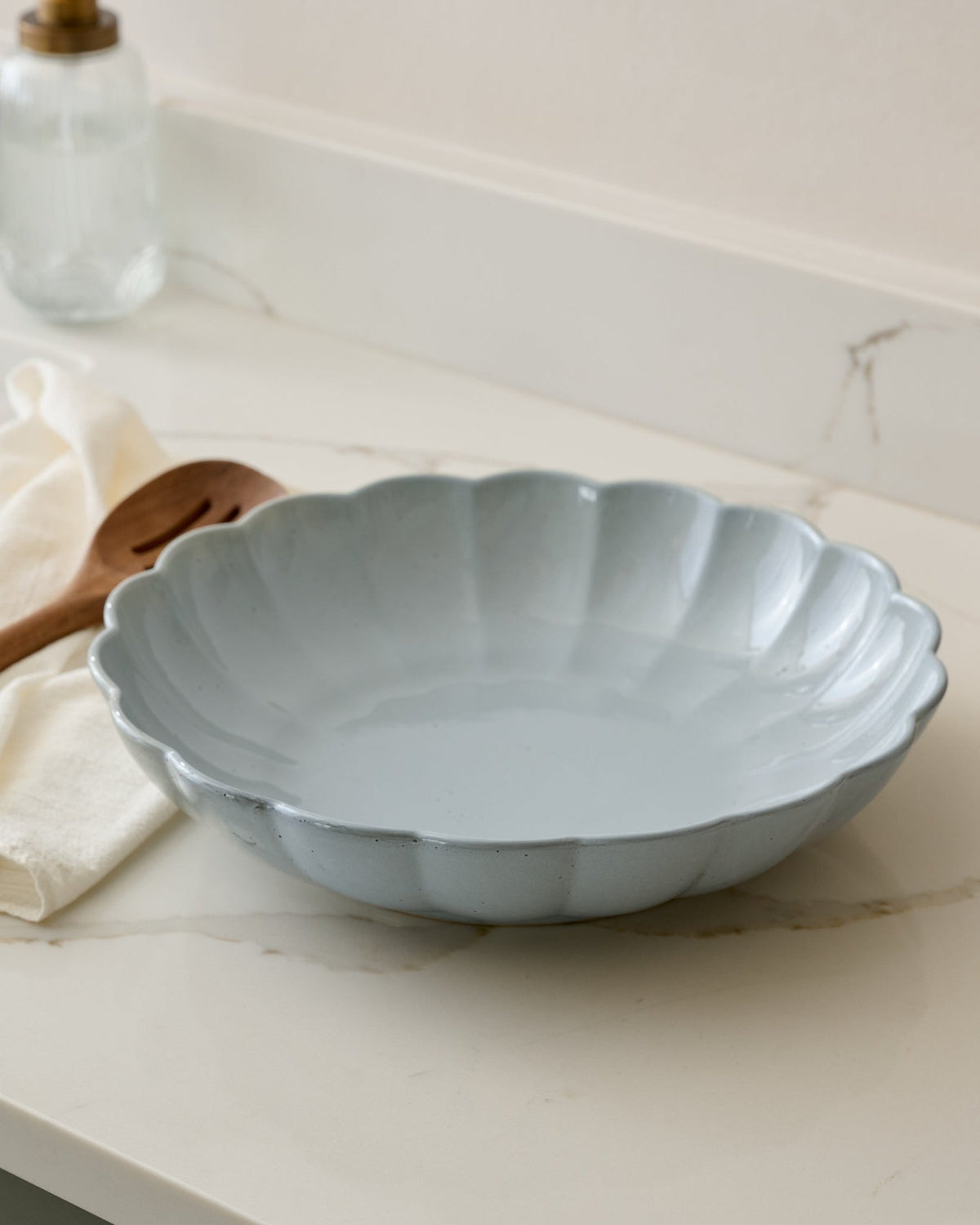 Mavelle Oversized Grey Scalloped Serving Bowl serving piece - Detail View