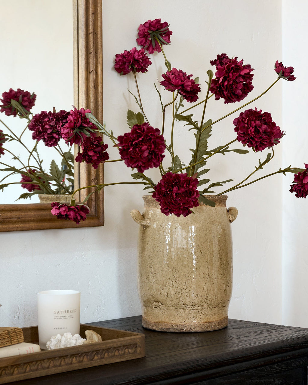 Mavelle Real Touch Red Velvet Scabiosa Stem faux floral stem