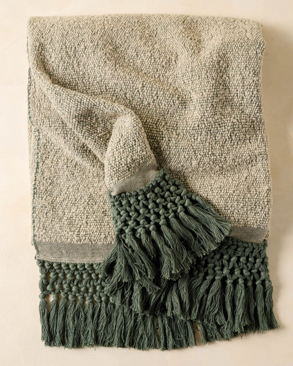 Mavelle Dusty Green Essential Tassel Throw throw blanket - Detail View
