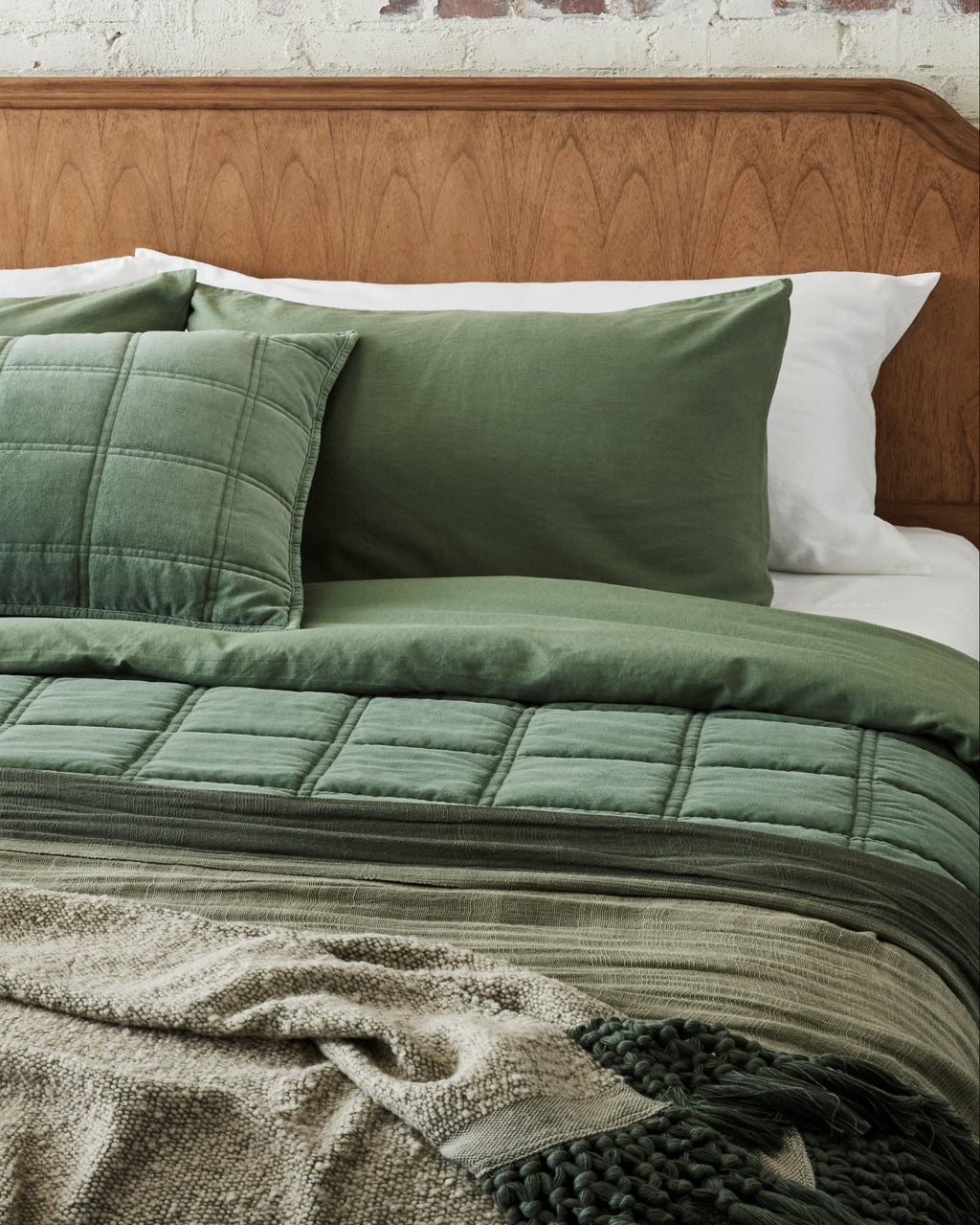 Mavelle Weekend Velvet Quilt - Dusty Green quilt - Detail View