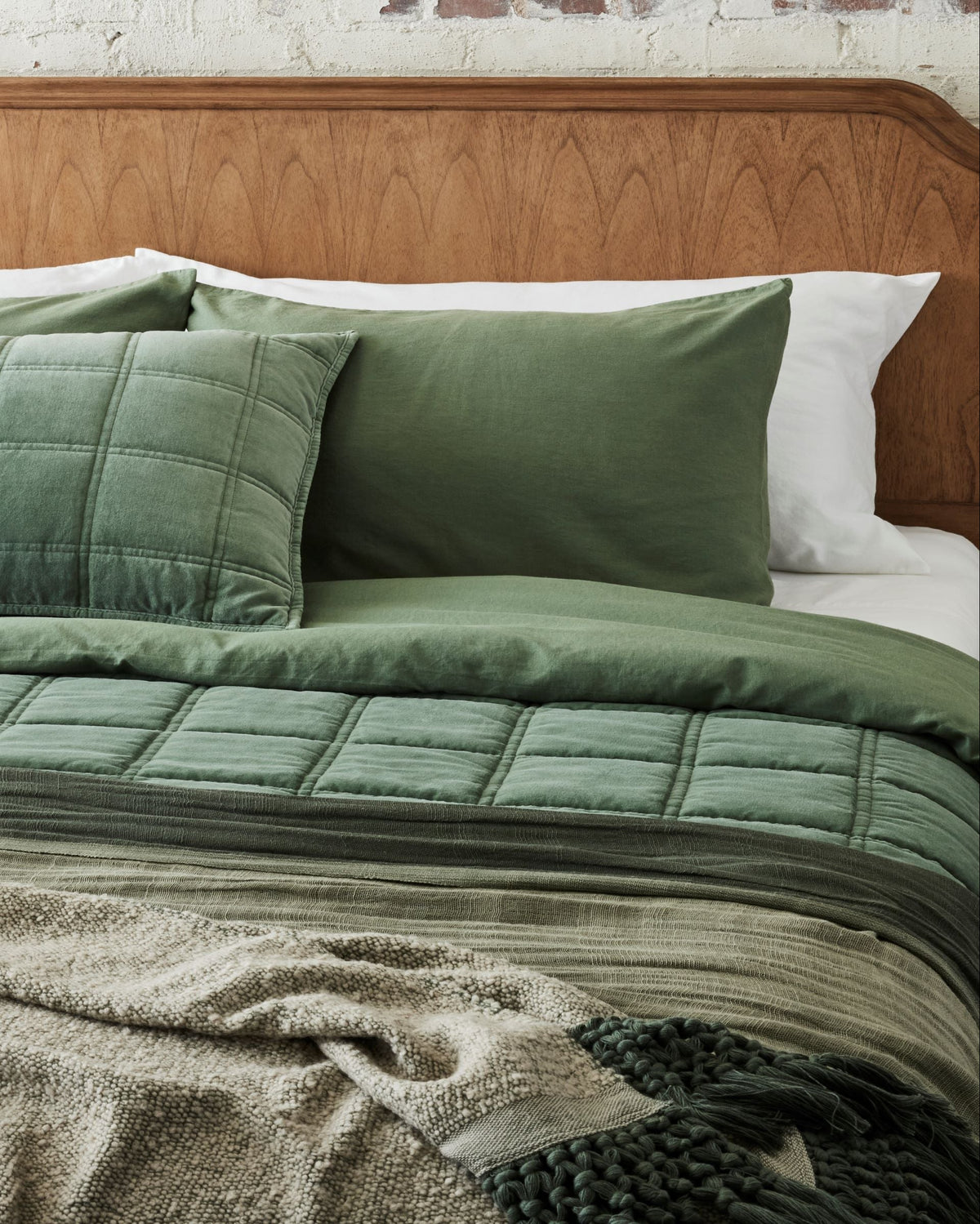 Mavelle Weekend Velvet Quilt - Dusty Green quilt - Detail View
