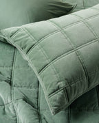 Mavelle Weekend Velvet Quilt - Dusty Green quilt - Styled in Room