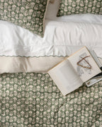 Mavelle Flora Block Printed Quilt - Dusty Green quilt - Side View