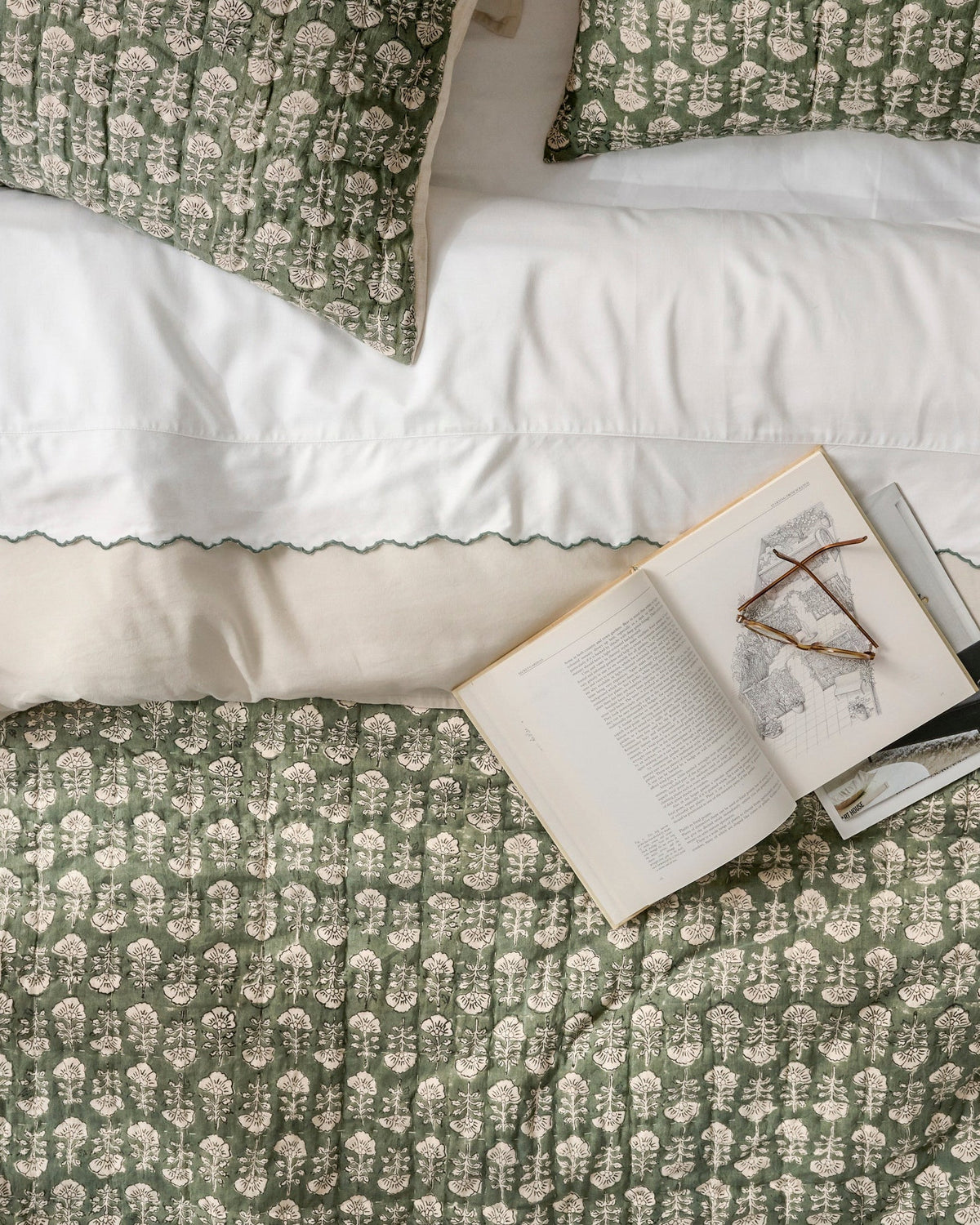 Mavelle Flora Block Printed Sham - Dusty Green (Euro) pillow sham