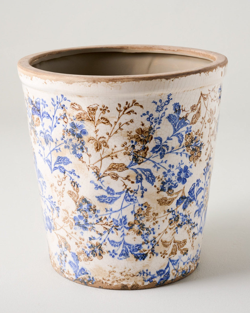 Mavelle Blue and White Distressed Planter planter - Styled in Room