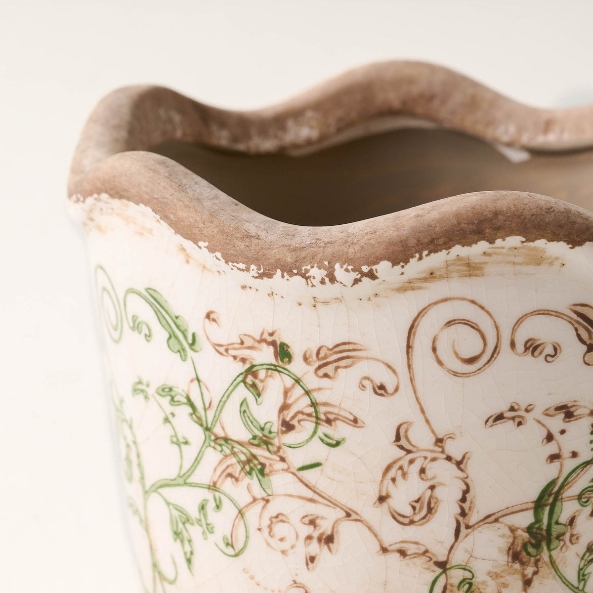 Mavelle Green Scalloped Distressed Planter planter - Side View