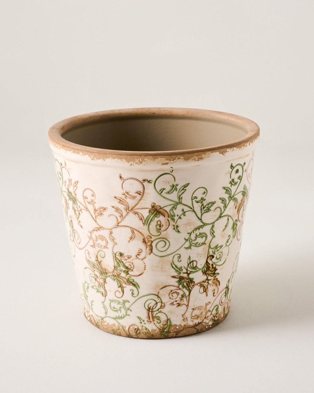 Mavelle Green and White Distressed Planter planter