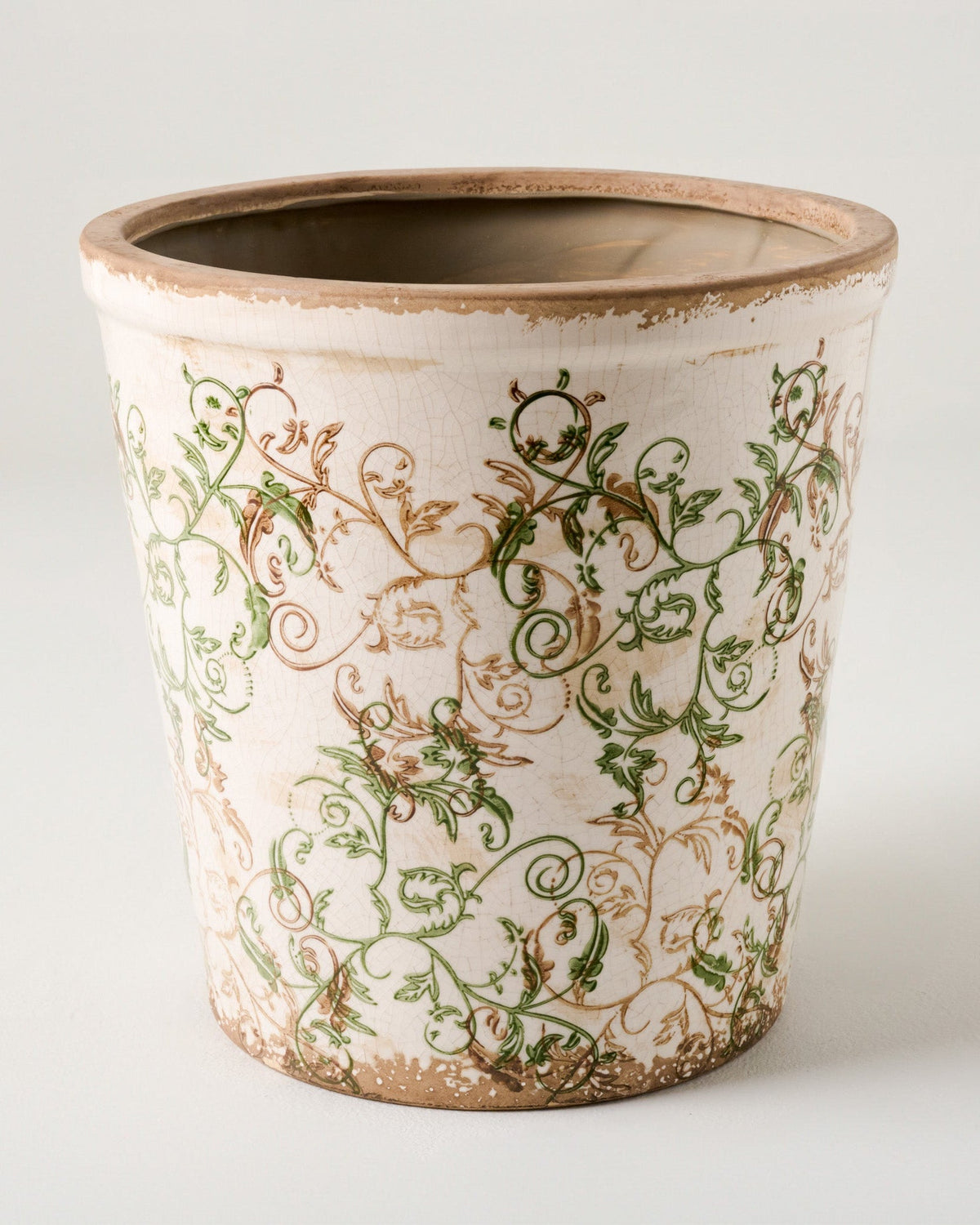 Mavelle Green and White Distressed Planter planter - Styled in Room