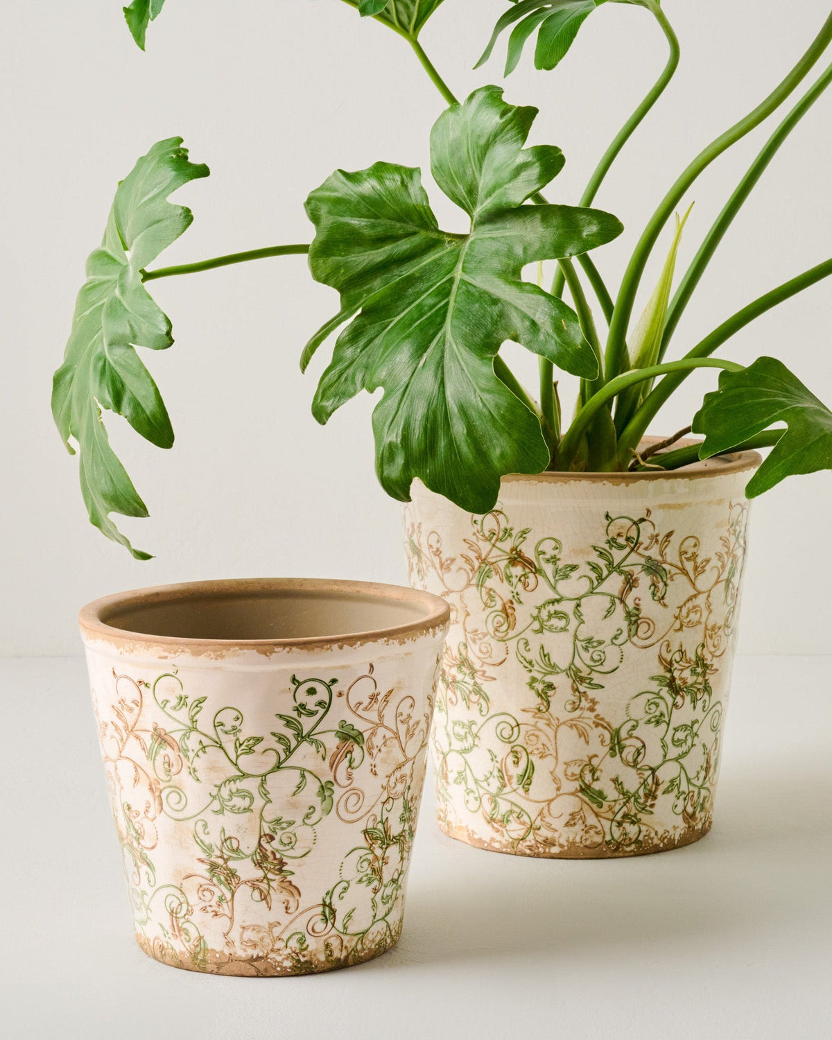 Mavelle Green and White Distressed Planter planter - Detail View