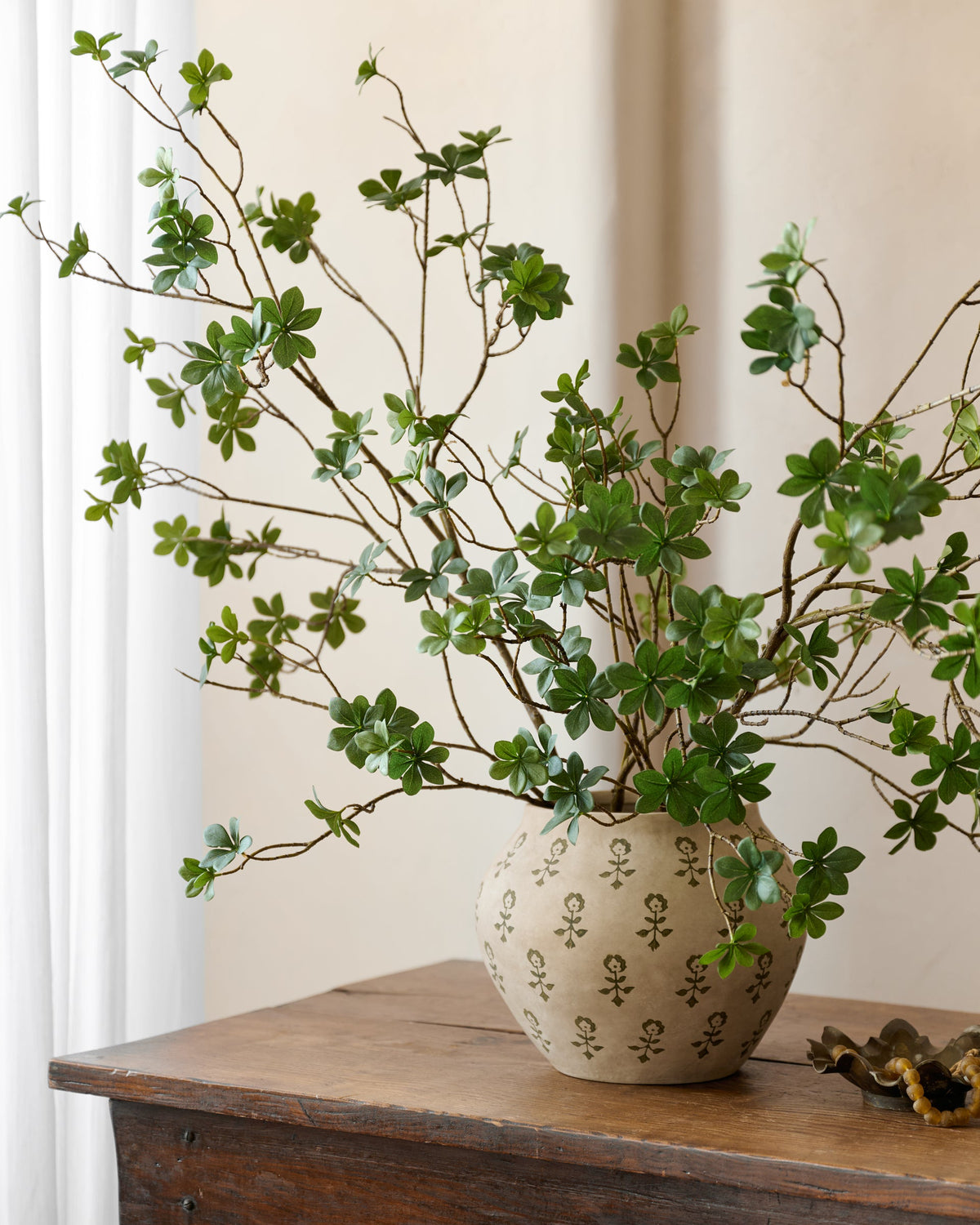 Mavelle Oversized Green Leaf Branch faux floral stem - Styled in Room