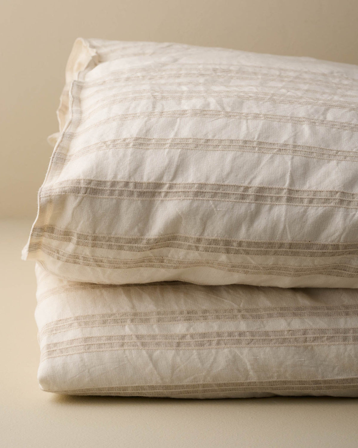 Mavelle Embroidered Stripe Linen Cotton Duvet Cover - Oatmeal duvet cover