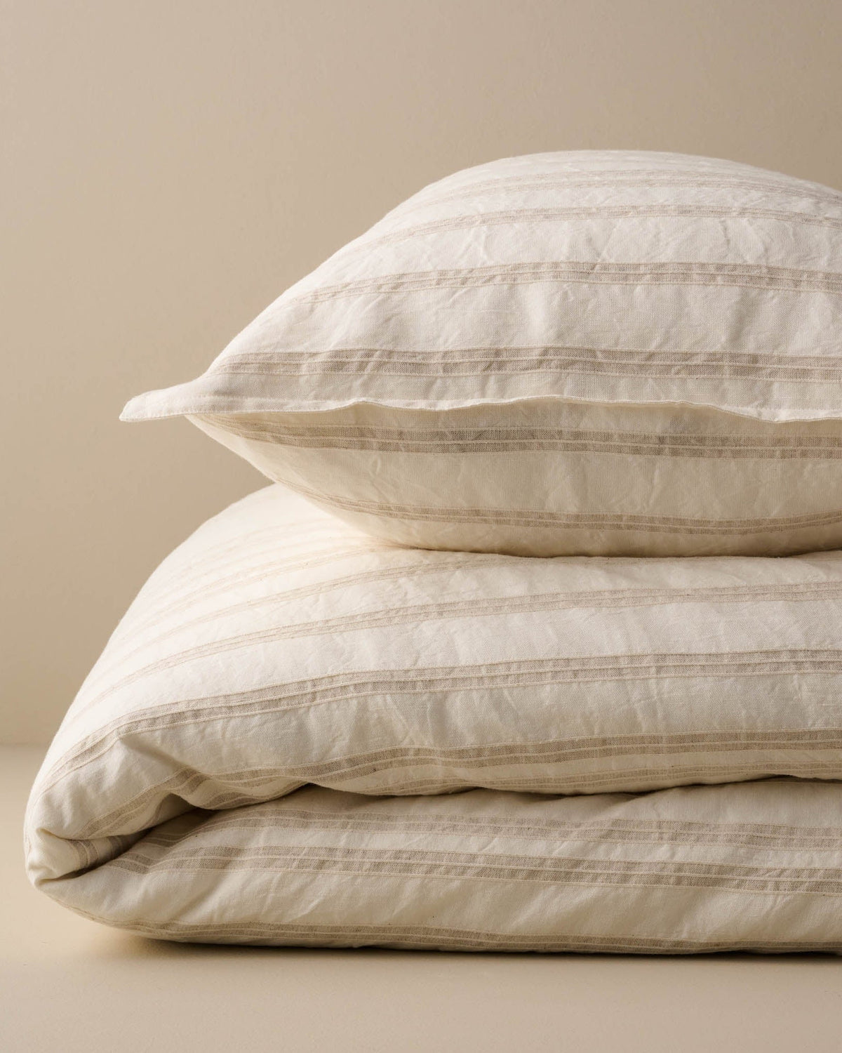 Mavelle Embroidered Stripe Linen Cotton Duvet Cover - Oatmeal duvet cover - Detail View