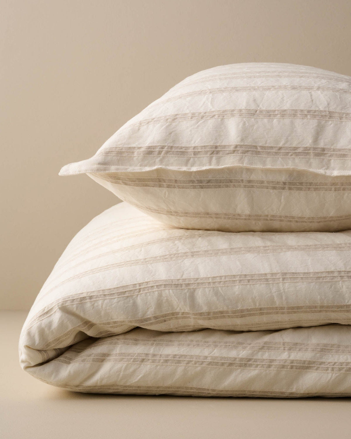 Mavelle Embroidered Oatmeal Stripe Linen Cotton Pillow Sham pillow sham