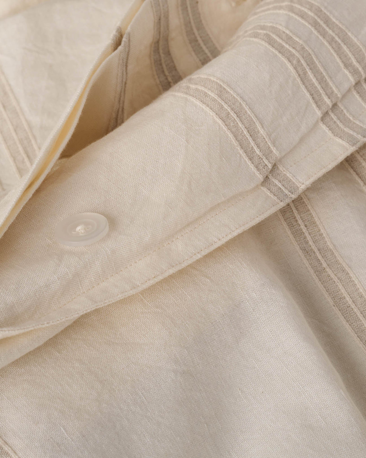 Mavelle Embroidered Stripe Linen Cotton Duvet Cover - Oatmeal duvet cover - Close-Up