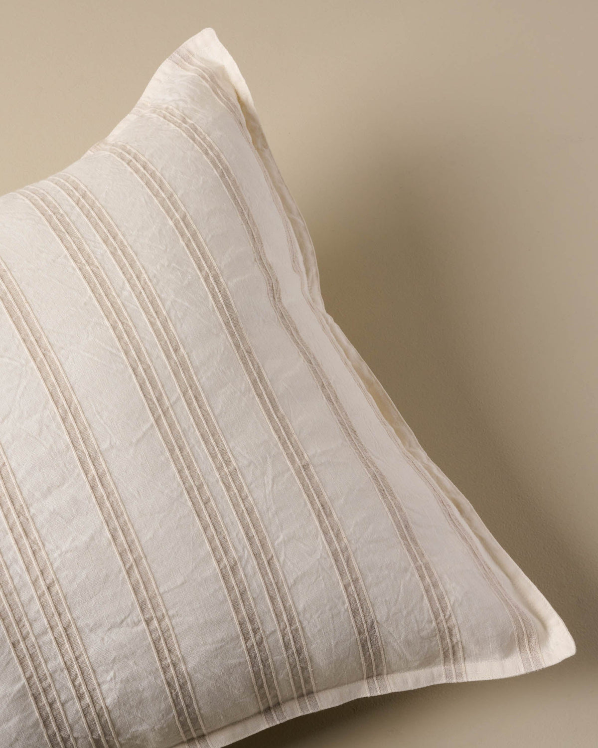 Mavelle Embroidered Oatmeal Stripe Linen Cotton Pillow Sham pillow sham - Detail View